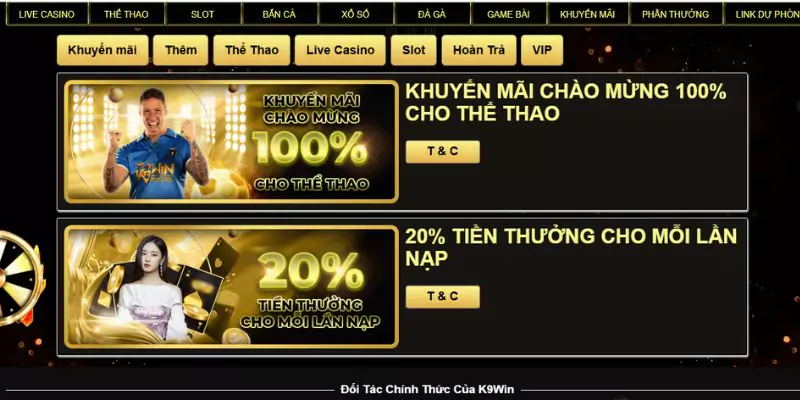 Khuyến mãi thể thao K9win – Cập nhật ưu đãi mới nhất khuyến mãi thể thao K9win đa dạng